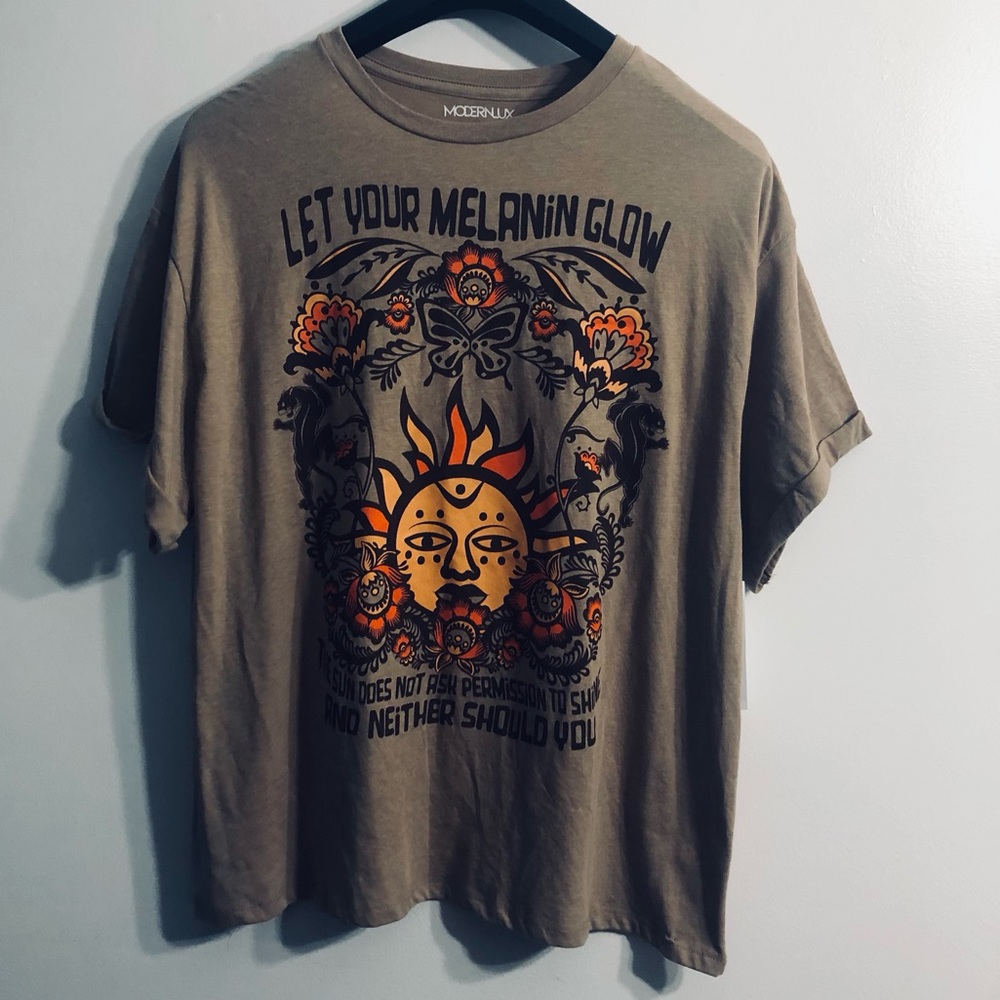 Women’s T-shirt let the Melanin Glow  roll cuff short sleeves brown XXXL
